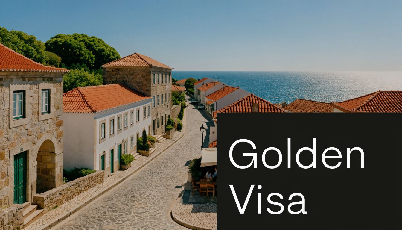 A picturesque cobblestone street in a historic European coastal village with traditional stone houses and red roofs.