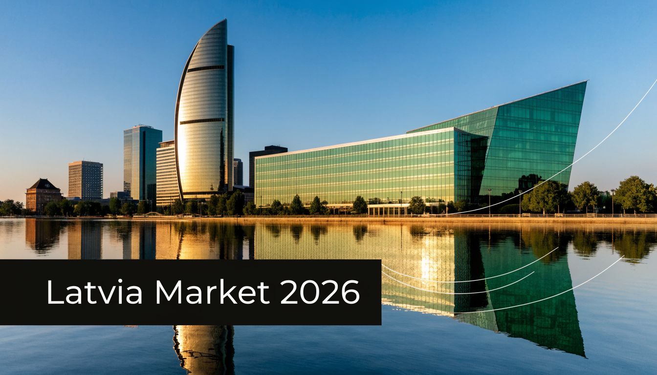 A scenic view of a modern skyline with glass buildings reflecting on a calm water surface.