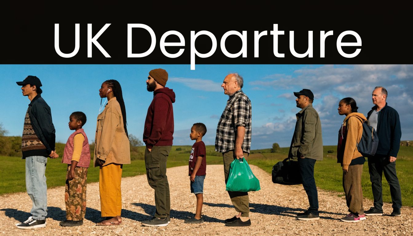 A diverse group of people standing in a line on a gravel path outdoors during the day.