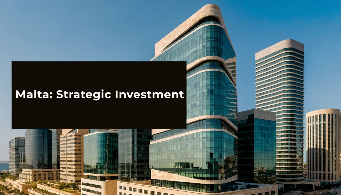 A modern glass office skyscraper complex representing international business growth and investment opportunities in Malta.