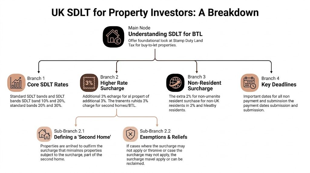 A diagram illustrating the breakdown of Stamp Duty Land Tax for UK buy-to-let property investors.