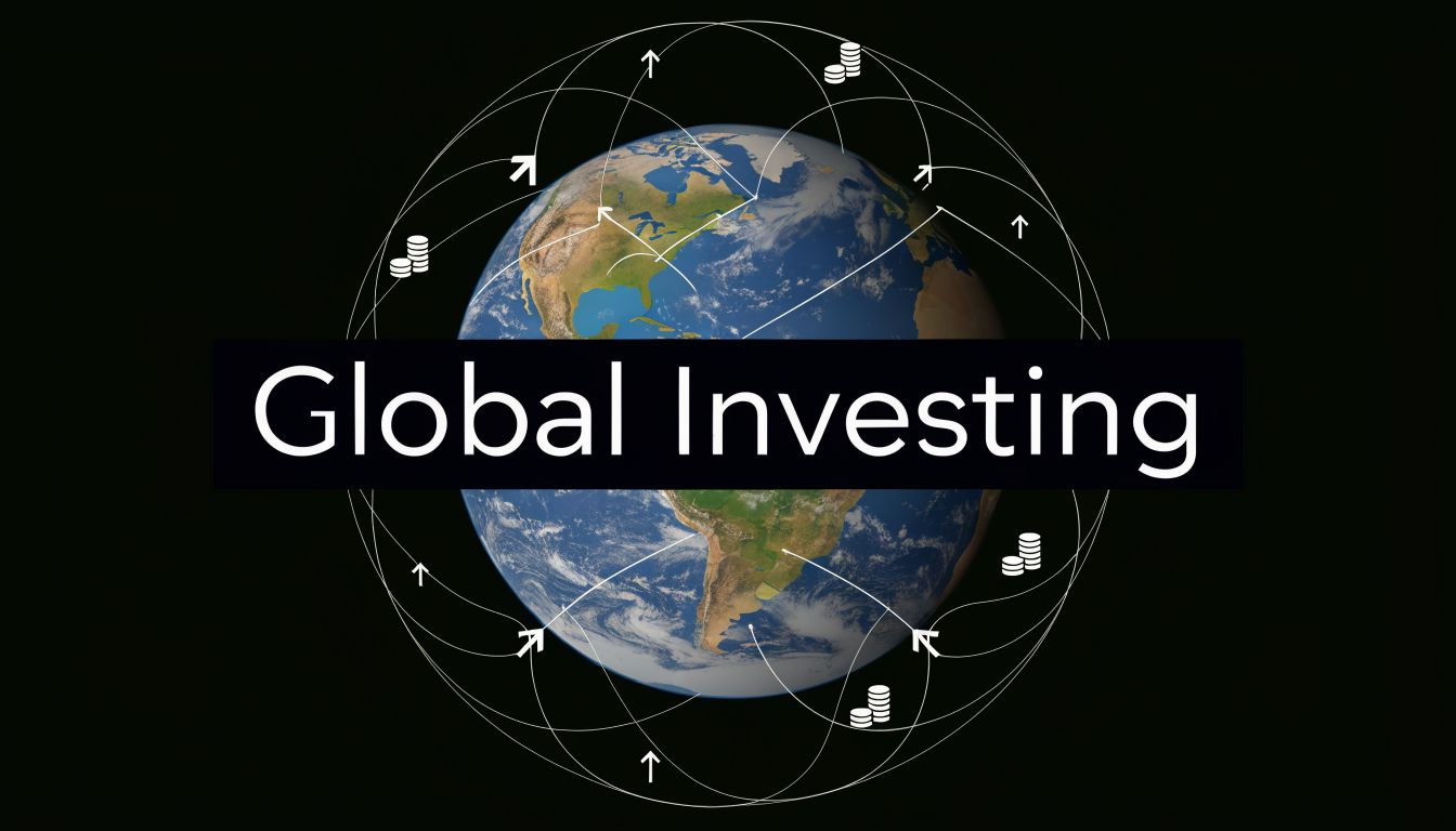 A conceptual image of the Earth surrounded by orbital paths and currency icons representing global investing.